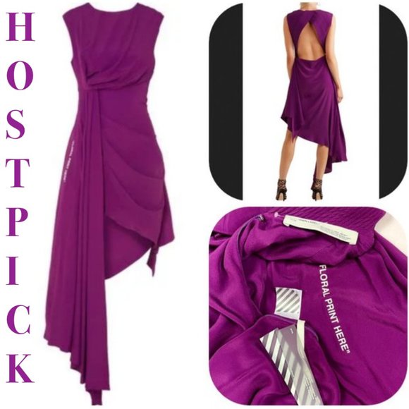 Off-White Dresses & Skirts - Auc NWT Off-White "Floral Print Here" Asymmetric Crepe De Chine Dress